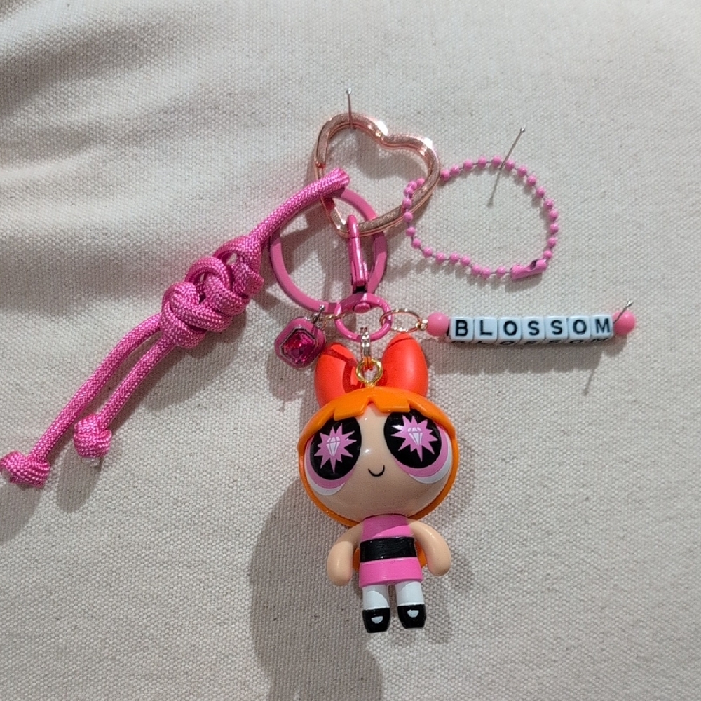 Handmade Upcycled Powerpuff Girls "Blossom" Keychain Bag charm